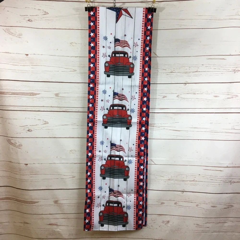 Patriotic America Trucks and Stars Table Runner